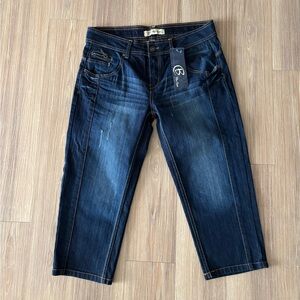 Y2K Blue Epic Jeans Capri Low Rise Dark Wash Stretch NWT Women 10 Boho Indie
